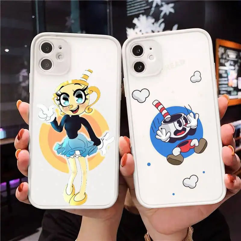 

Cartoon cute Cuphead Phone Case For iPhone 12 11 Mini Pro XR XS Max 7 8 Plus X Matte transparent White Cover