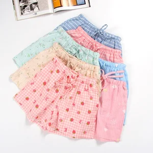 Summer New Cotton Double Gauze Shorts Sweet Fresh Casual Home Pants Printing Lounge Pajama Shorts Lo in Pakistan