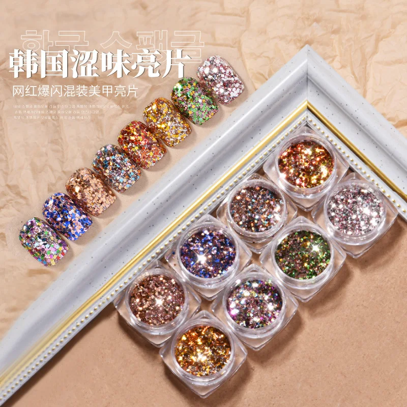 8 цветов красочная блестящая пудра для ногтей блестки лазер сияющая Пыль дизайна