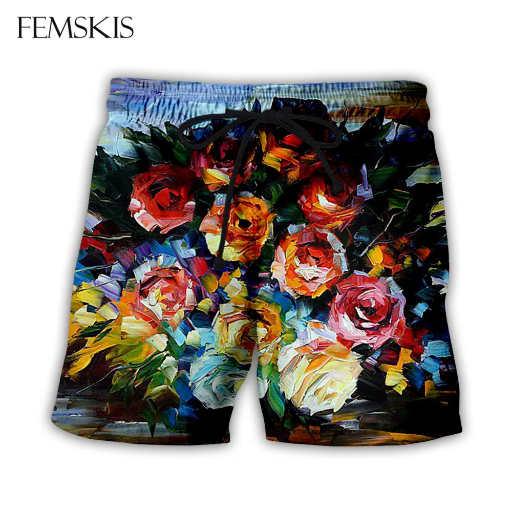 

FEMSKIS Fashion Women Clothes Casual Unisex Flower Men 3D Print Shorts Summer Retro Oil Painting Fitness Shorts Drop Shopping