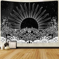 moon star clouds wave tapestry space psychedelic mountain black and white wall hanging tapestries for living room decor