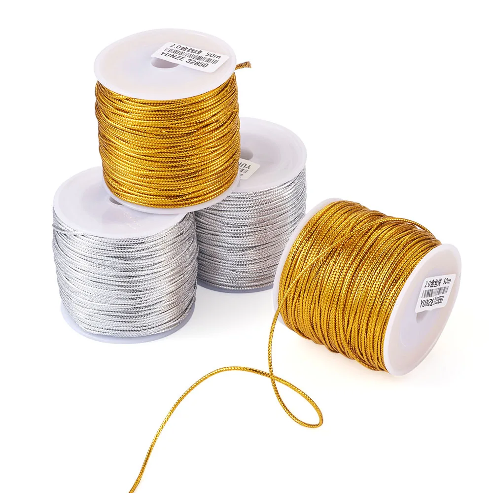 

4 Rolls 2mm Metallic Braided 2 Colors Elastic Stretch Ribbon Tinsel Cord Rope Threads For Decorations Craft DIY Jewelry Making