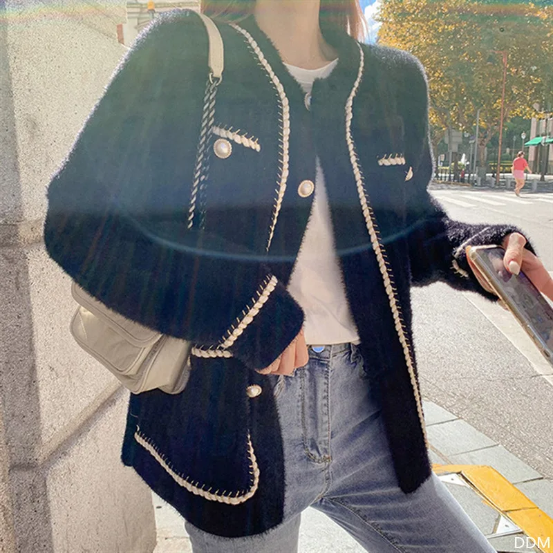 Осенне-зимний новый ретро-кашемировый свитер из норки пальто модная черная