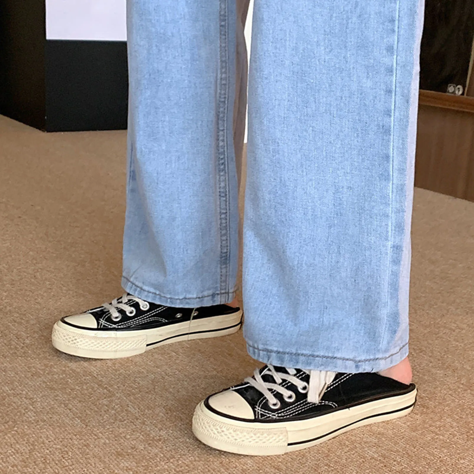 

pants Women Jeans High Waist Pockets Buttons Loose Denim Pants Long Jeans Wide Leg Trousers femme pantalon 2020