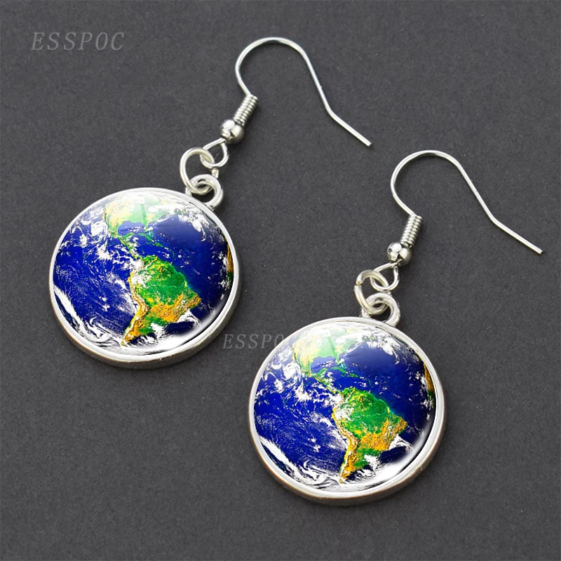 Серьги с солнечной системой Earth Moon Mars Jupiter Стеклянные Кабошоны висячие серьги в