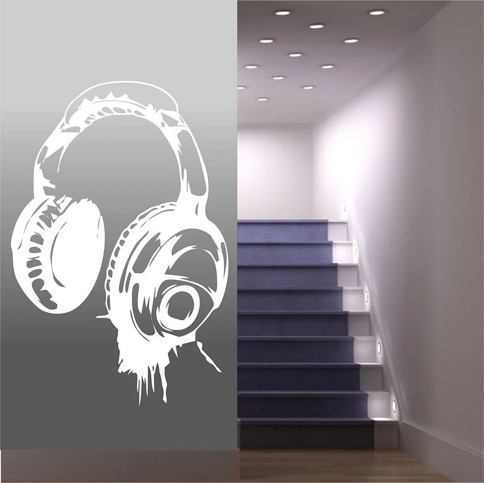 Наушники Музыка DJ настенные наклейки, дизайн искусства, декор самоклеющегося обоев, комнаты дома, украшение для детской спальни, мурал A439.