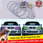 Для BMW 5 серии E39 OEM 2001-200316 цветов RGB глаза ангела светодиодный кольца Halo RF Беспроводное управление DRL