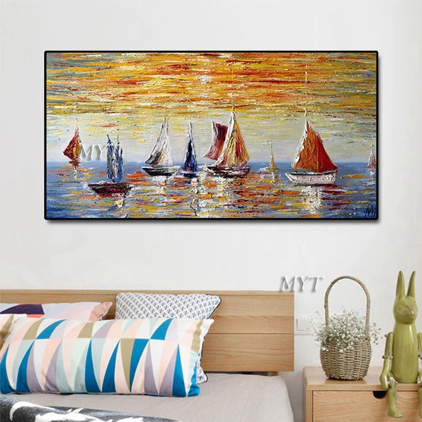 Парусная лодка абстрактное украшение искусство морской пейзаж картина маслом