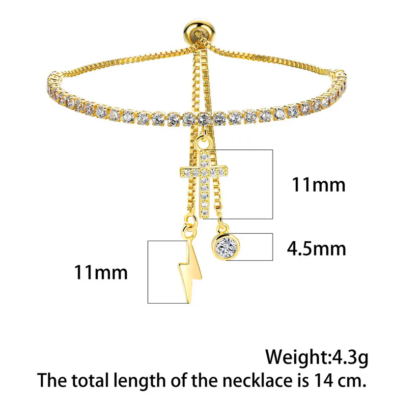 

Luxury Female White Crystal Chain Bracelet Trendy Gold Color Wedding Bracelets For Women Cute Bridal Cross Pendant Bracelet