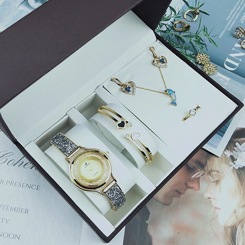 Новый бренд женские часы браслет ожерелье серьги набор колец женский ювелирный