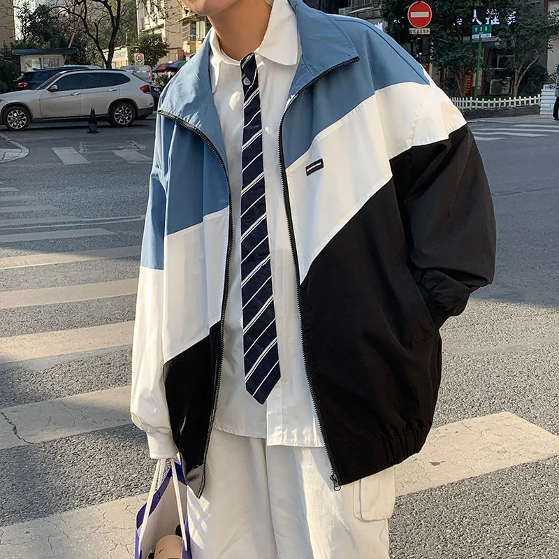 

Class uniform men's autumn 2021 loose color matching stand collar jacket Baseball Jacket 223-7-jk808-p68-88