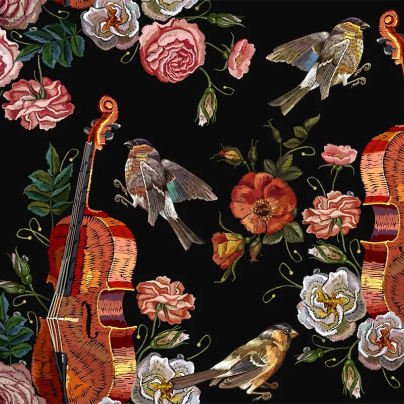 

Spandex stretch swimsuit fabric custom violin rose pattern cloth DIY handmade patchwork B2
