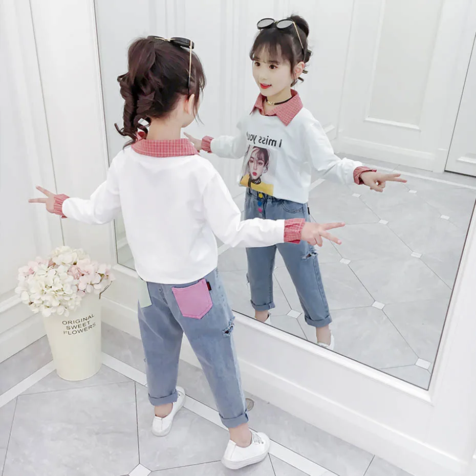 Джинсы для девочек цветные детские джинсы с накладными карманами детская