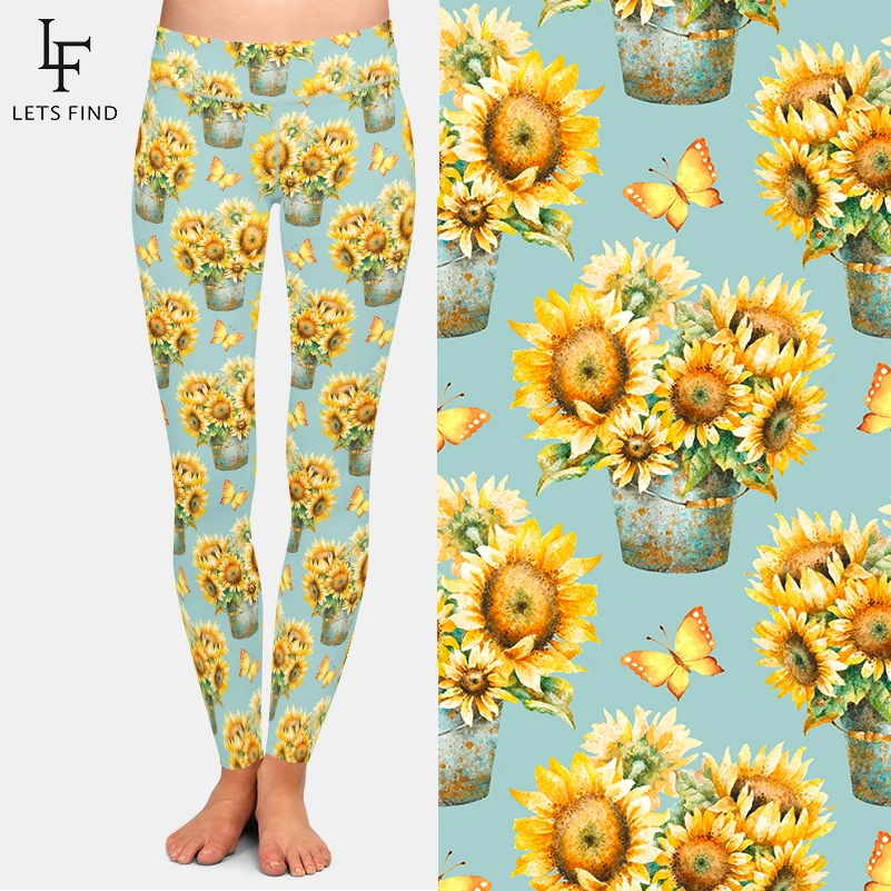 LETSFIND Women's Winter Legging 3D Sunflower Print Leggings High Waist Plus Size Elastic Fitness Pants | Женская одежда