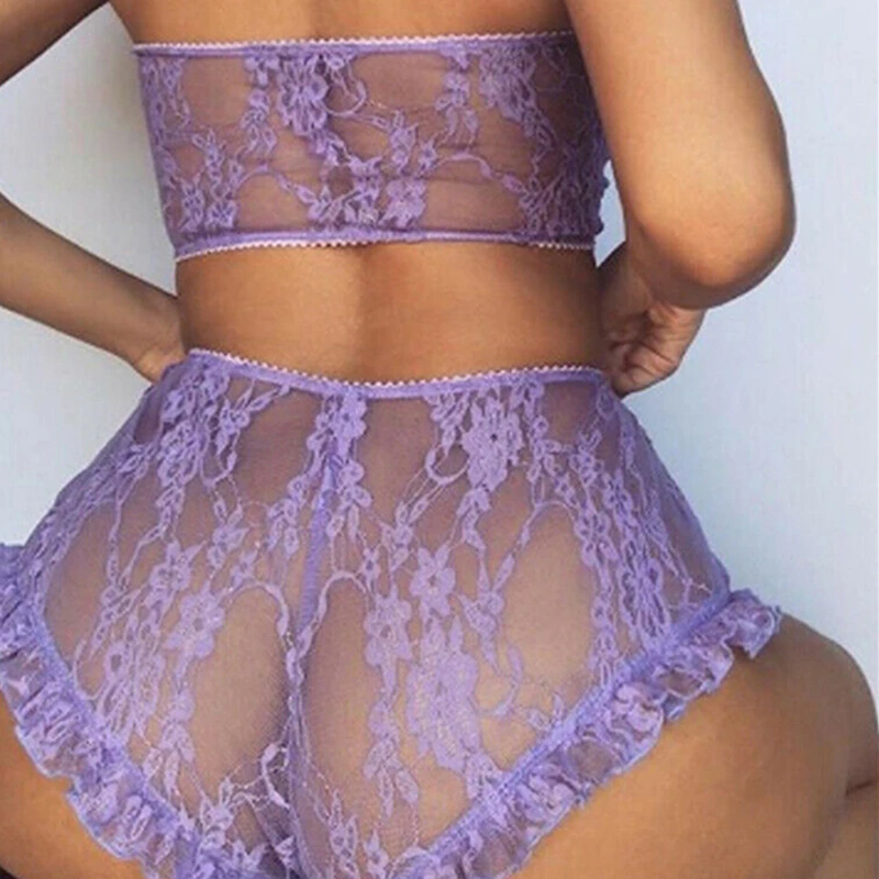 Purple Bra Set Comeonlover размера плюс перспектива для женщин Высокая талия черный полный кружевной бюстгальтер трусики нижнее белье сексуальный ультратонкий Комплект бюстгальтеров с цветочным принтом RE80869 - Цвет: Purple Bra Set