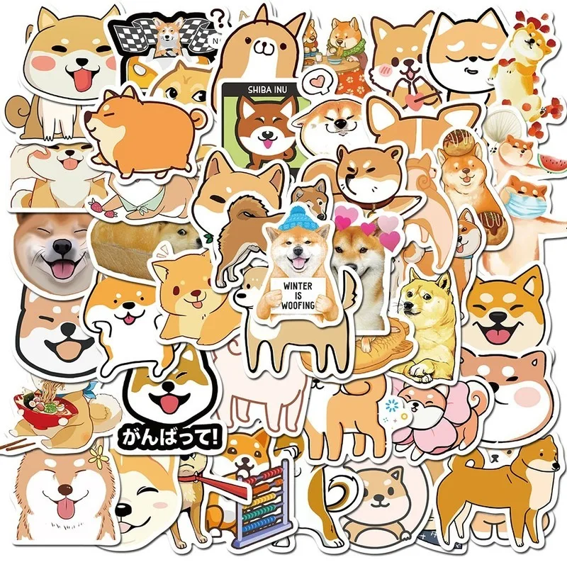 

50 PCS Cute Animal Shiba Inu Pet Dog Cartoon Stickers Moto Helmet Suitcase Cool Laptop Guitar Skateboard Waterproof Stickers