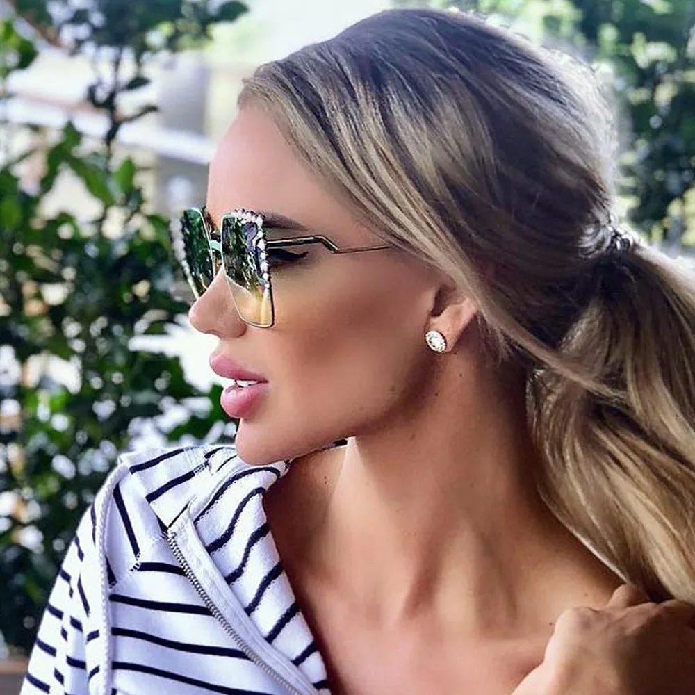 

Oversized Square Sun Glasses Ladies 2021 New Luxury Pearl Sunglasses Women Brand Designer Fashion Shades big Square