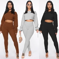 ayes womens clothing matching sets spring autumn 2 piece pant sets long sleeve hooded wear slim pants sets solid suit outfit