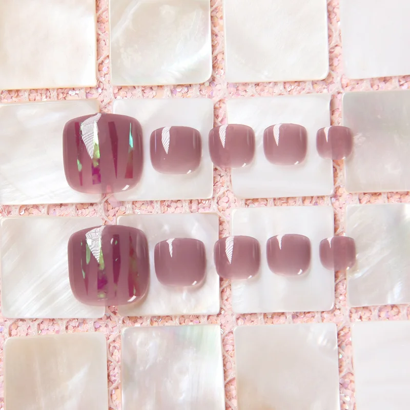 

Wholesales Fake Nails With glue 24pcs Candy Solid Color Acrylic Fake Toenail False Toe Nails Short full tips Artificial toenail