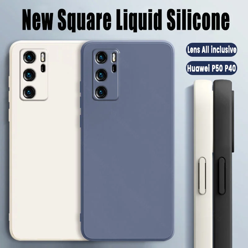 

Square Original Liquid Silicone Case For Huawei P20 P30 P40 P50 Mate 10 20 20X 30 40 5G Lite Pro Plus Shockproof Phone Cover