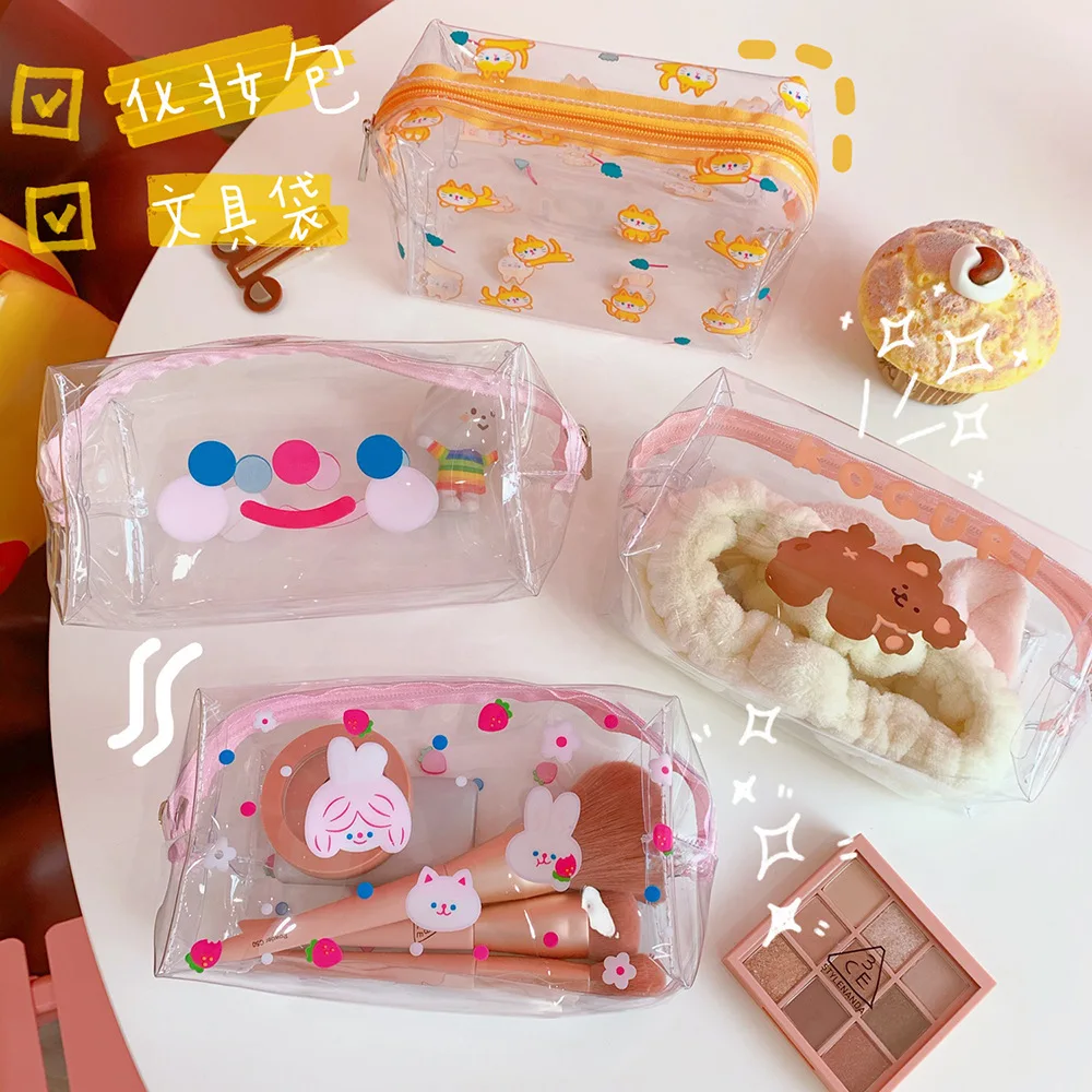

Transparent PVC Makeup Bag Japan INS Cartoon Waterproof Cosmetic bag Girl Portable Large Capacity Travel Wash Bag