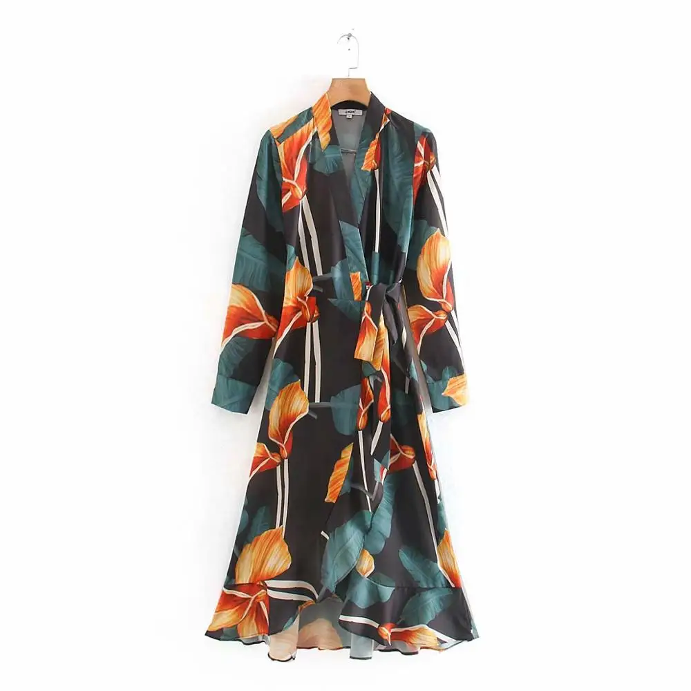 Новинка женское винтажное платье кимоно с v образным вырезом цветочным принтом