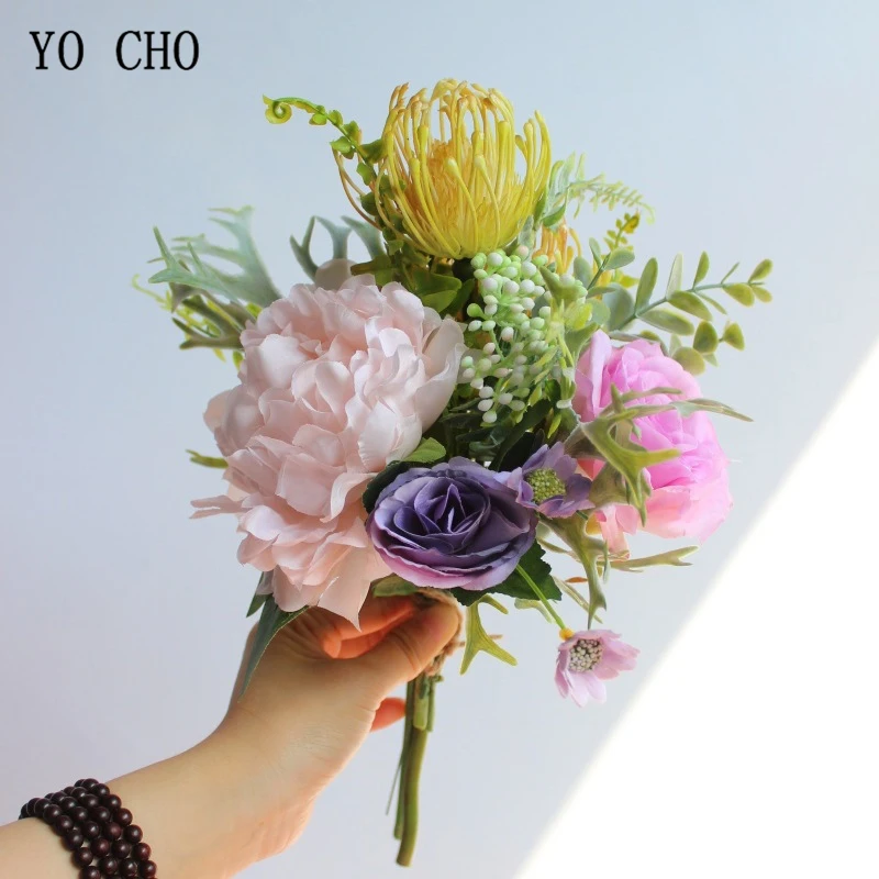 YO CHO букет роз Свадебный цветок для невесты Букет Искусственный шелк Роза Пион