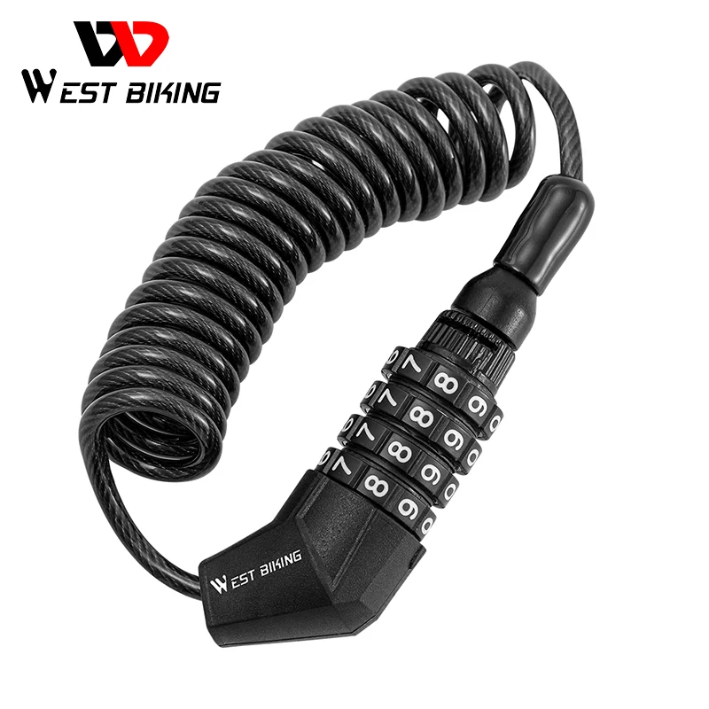 

WEST BIKING Bicycle Helmet Lock 4 Digit Password Mini Anti-theft Bike Lock for Motorcycle Bicycle Scooter Cycling Bag Cable Lock