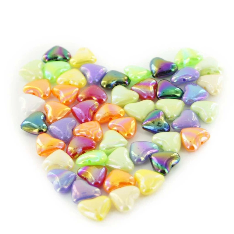 Approx. 50Pcs Colorful Acrylic Heart-Shaped Loose Beads for Jewellery Making | Украшения и аксессуары
