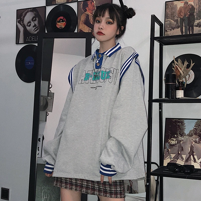 Осенне зимняя женская толстовка с капюшоном в стиле Харадзюку С буквенным