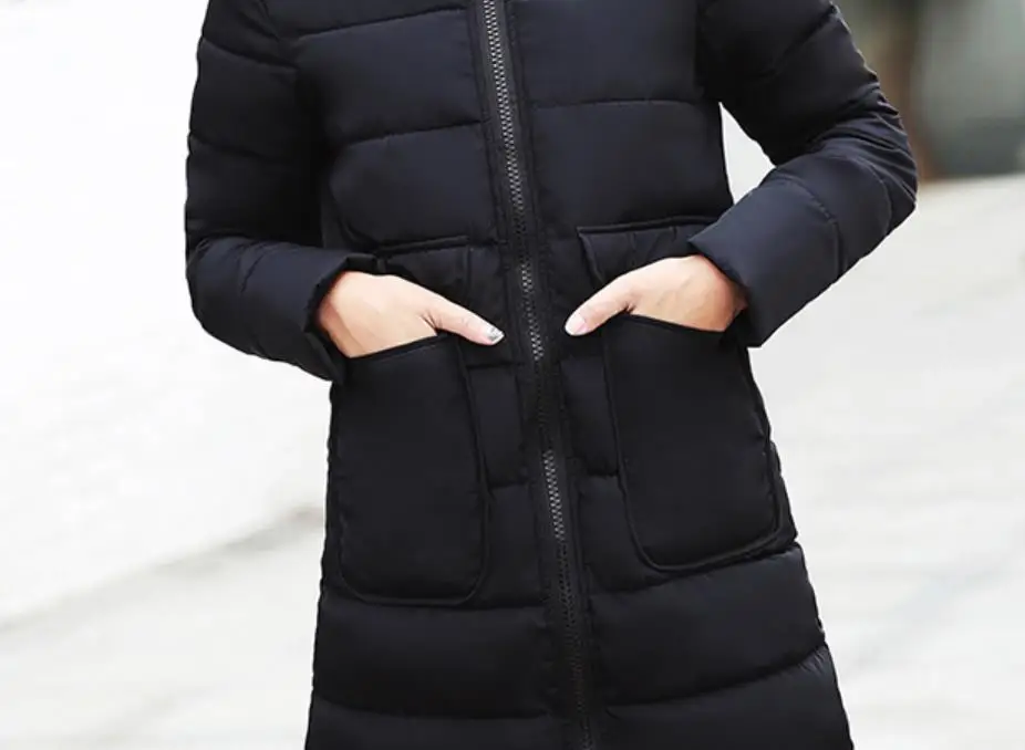 

New women's cotton coat long large pocket Slim thin thick coat tide cotton clothing hooded keep wear outerwear windproof jacket