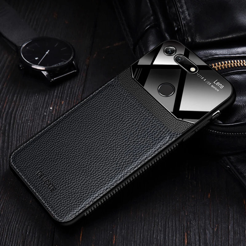 Black I coque, чехол, чехол, для HuaWei Honor View V20 V10 на кожаном зеркальном стекле Силиконовый противоударный телефон роскошные оригинальные милые чехлы - Цвет: Black