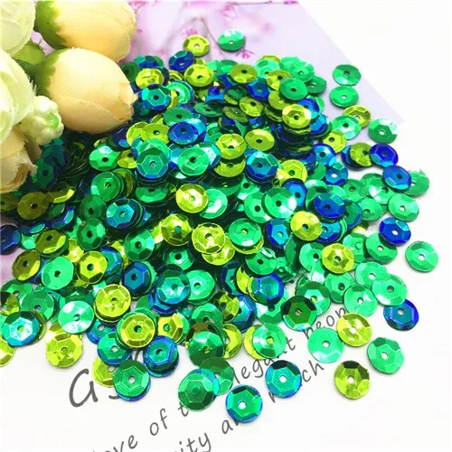 LT Green Green Black 6 мм разноцветная чашка, круглые Блестки, свободные ПВХ блестки, сделай сам, Швейные Блестки, одежда для платья, сумки, одежда, свадебные аксессуары для рукоделия, 20 г - Цвет: LT Green Green Black
