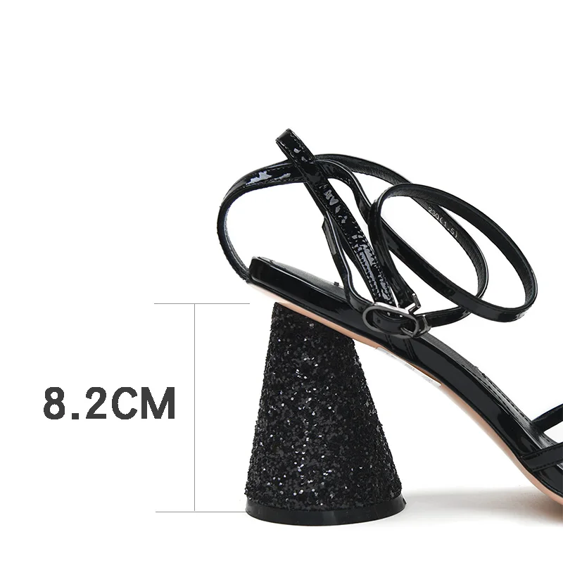 Bling Summer Sandals Spike High Heels Runway Square Toe Women Joker Dress Party Shoes Woman Black Zapatos Mujer 2019 |