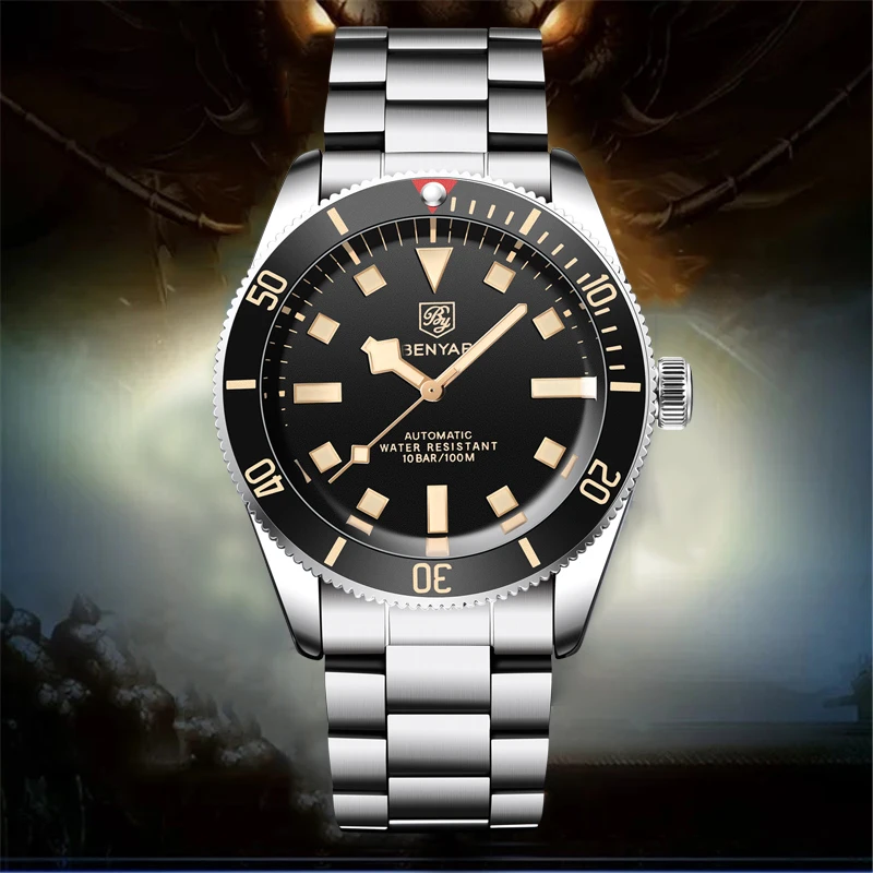 BENYAR Men Mechanical Wristwatches Top Brand Luxury Automatic Watch Men 100M Waterproof Sport Watch Stainless Steel Male Clock