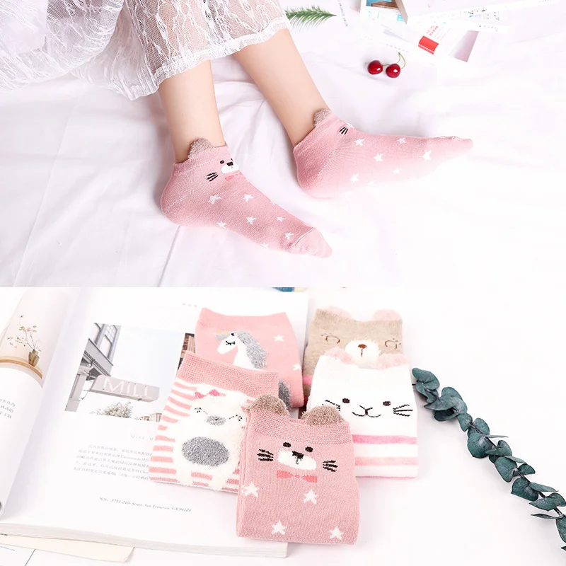 5 Pairs New Cute Socks Women Harajuku Animal Cartoon Lovely Cotton Socks Meias Kawaii Frilly Socks Set Ladies Female Size34-40