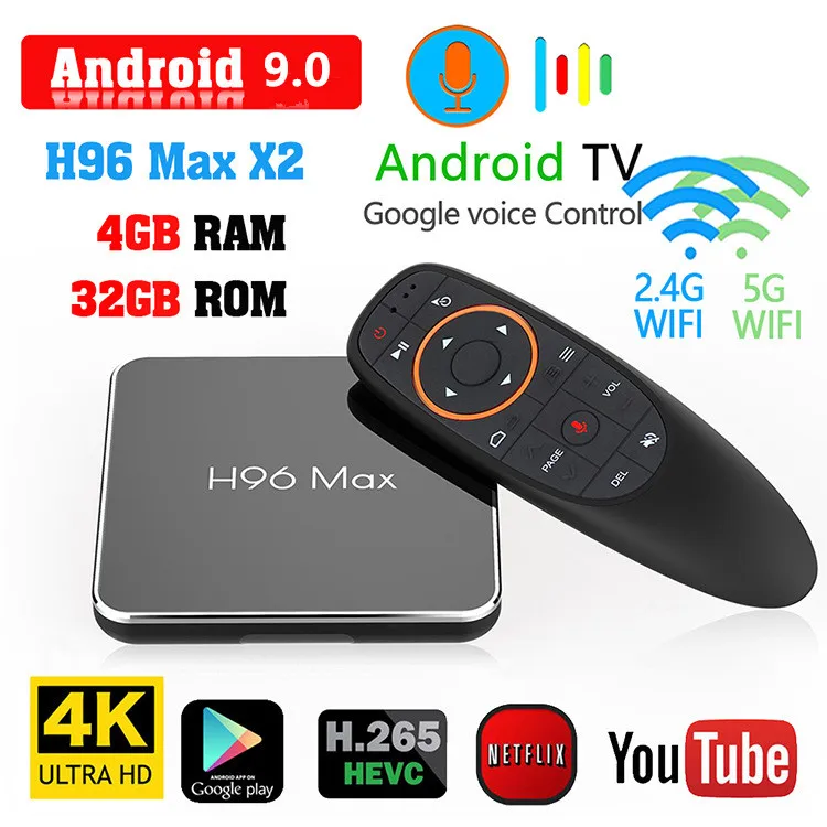 STB.32GS905X2-V.BK H96 MAX X2 4K медиаплеер H.265 Amlogic S905X2 Android tv Box Android 9,0 Mart телеприставка для IP ТВ Поддержка голосового управления - Цвет: STB.32GS905X2-V.BK