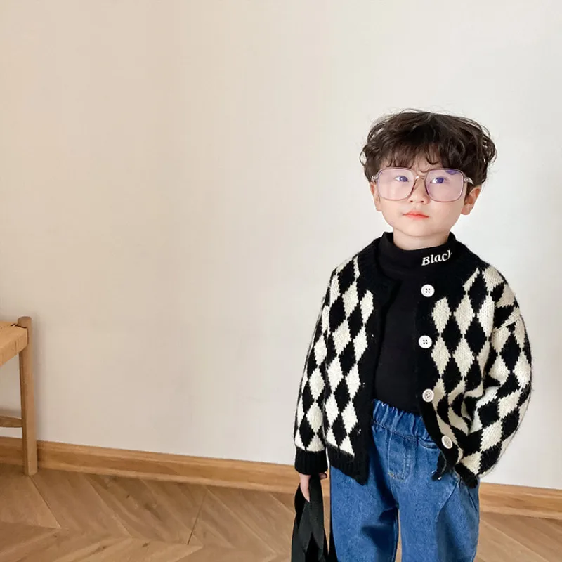 

Elegant Cardigan Knitting Kids Sweaters Spring Winter Baby Boys Girls Warm Tops Bottoming Buttons Children Clothes High Quality