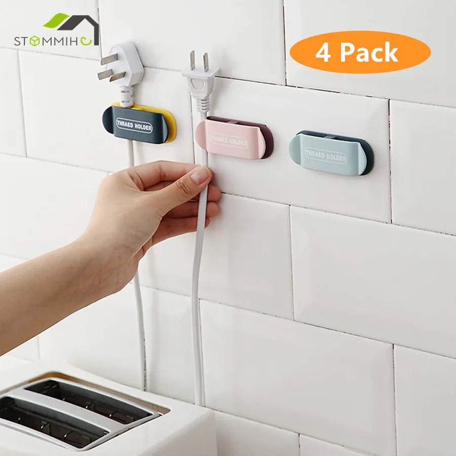 

STOMMIHO 4pcs/lot Power Plug Holder Cable Clips Organizer Punch-Free Firm Adhesive Hook Kitchen Storage Accessories