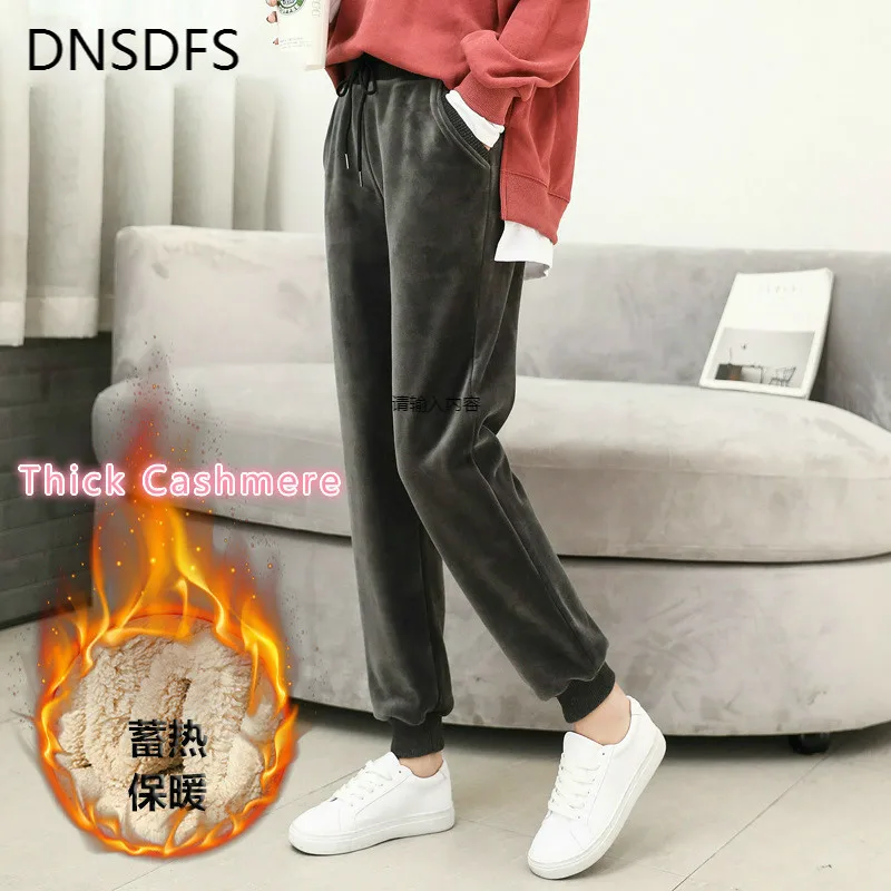 Черные теплые штаны зимние свободные плотные бархатные шерстяные флисовые