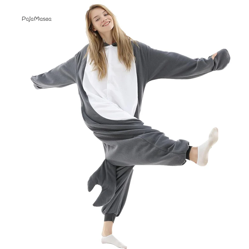 Пижама забавные мужские темно серые синие акулы Мультяшные Onsie комбинезоны с