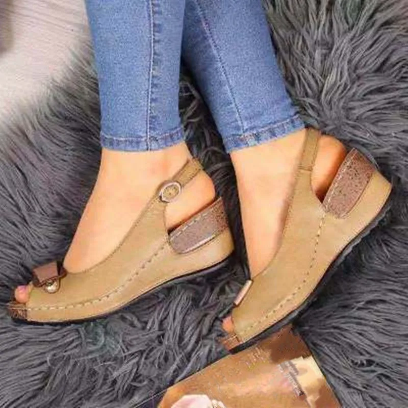 2021 New Women Summer Sandals Wedge Fish Mouth Buckle Shoes Casual Fashion Solid Beach Ladies Plus Size | Обувь