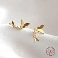 925 sterling silver korea small curved double butterfly stud warrings women fashion elegant party jewelry
