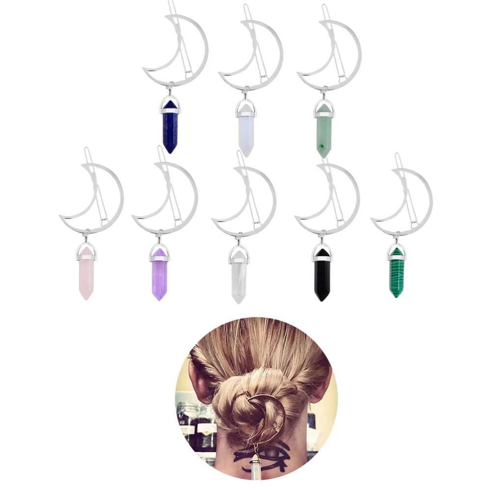 

8pcs Alloy Moon Shaped Hexagonal Pendant Hair Clip Hairpins Clamps Barrettes Bobby Pin Women's Headwear Hair Accessories(Mixed