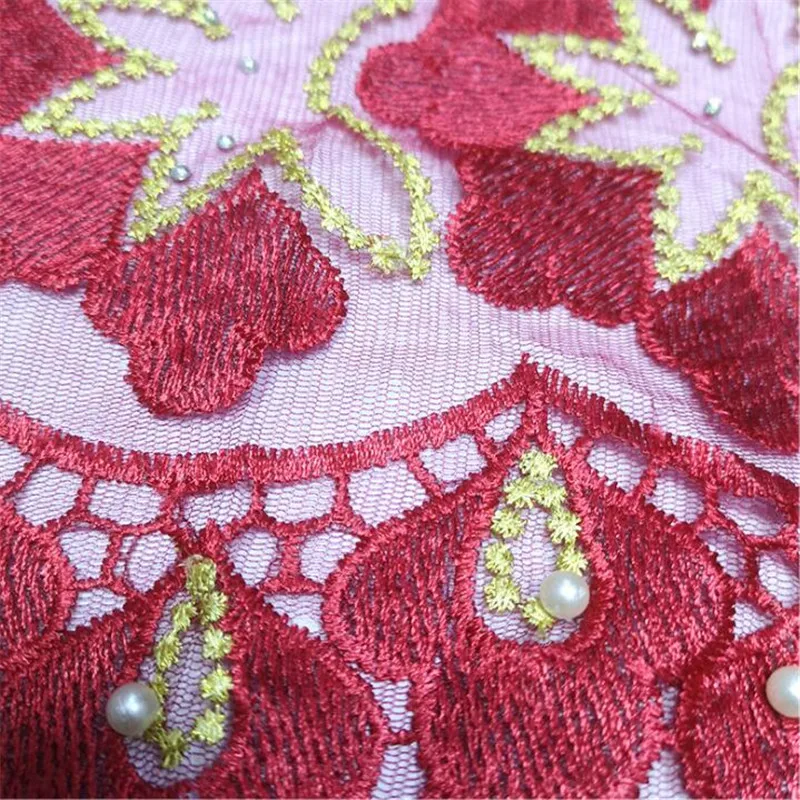 Hot Sale African Lace Fabric For Wedding France Tulle Embroidered lace High Quality With bead 5yards/lot | Дом и сад
