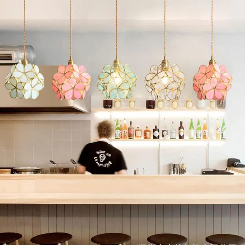 

Modern Glass Copper Bedside Pendant Lamps Creative Art Flower Design Girl Bedroom Lamps Aisle Coffee Shop Decor Lamp Fixtures AC