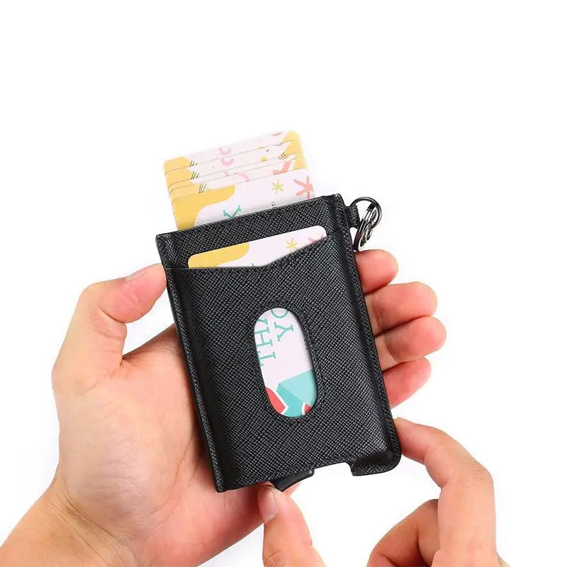 

New Smart Wallet RFID Card Holder Slim Anti-theft Security ID Holders Aluminum Box Pup Up Card Case 2020 Cowhide Business