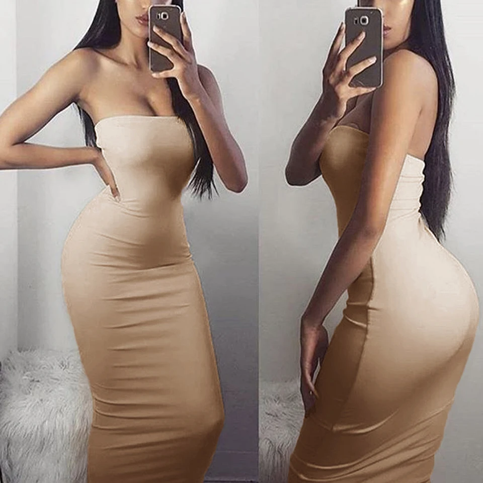 

Long Strapless Bodycon Midi Boob Tube Dress Honeymoon Sukienka Summer Women Holiday Dress Off Shoulder Bandeau Dress Tight Club