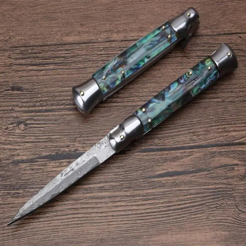 Карманный нож из дамасской стали с рукояткой абалона диаметром 9 дюймов|Ножи| |