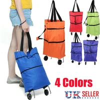 portable folding storage bags oxford shopping cart with wheels reusable handbag for women